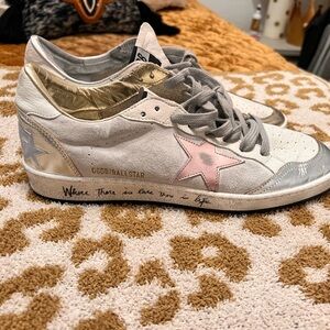 Golden Goose Women's Sneakers - White, Pink, and Gold